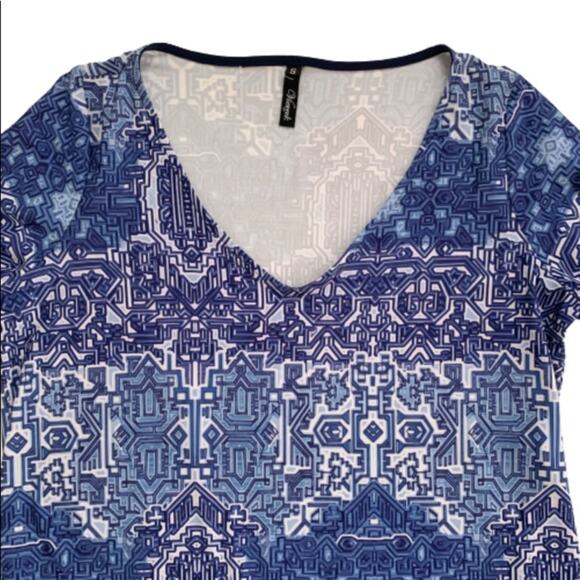 Deborah Vieteck Dress Blues White Baltic Mixed Print V-Neck Swim Coverup Small - Picture 9 of 11